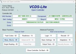 Zrzut ekranu programu VCDS-Lite z otwartym kontrolerem.