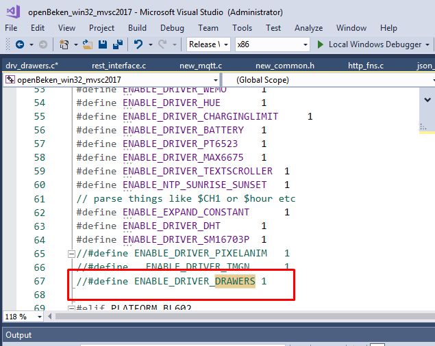 OpenBeken Project Code in Microsoft Visual Studio Screenshot of Microsoft Visual Studio with code highlighted.