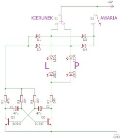 Diody migające jednocześnie - 3mm - kierunkowskazy w zabawce