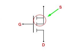 MOSFET Transistor Terminal Diagram Diagram of a MOSFET transistor with labeled terminals: gate (G), source (S), and drain (D).