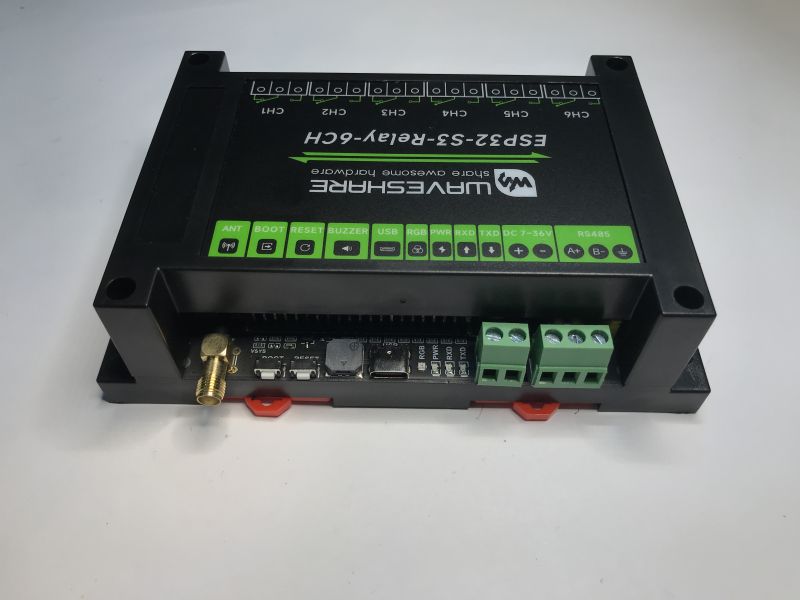 WaveShare ESP32-3S-Relay-6CH Relay Controller WaveShare ESP32-3S-Relay-6CH controller with visible connectors and function labels