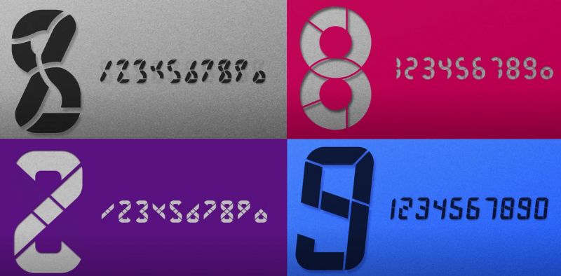 Varied segment designs of numbers on a colorful background.