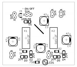 PCB layout with protection circuit and indicator.