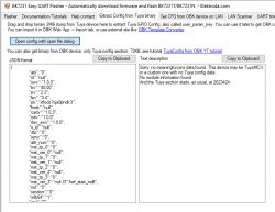BK7231 Easy UART Flasher Screenshot with JSON Results Screenshot of BK7231 Easy UART Flasher software with JSON results.