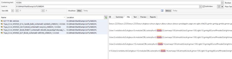 Search results for binaries containing IICSDA in the flash dump folder