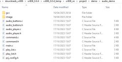 Screenshot of a project folder containing C source and header files for an audio demo.