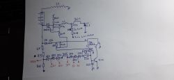 Hand-drawn electronic schematic with labeled components.