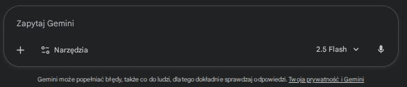 Interfejs chatu Gemini z oznaczeniem wersji 2.5 Flash i opcjami narzędzi