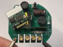 PCB with electronic components including Wi-Fi module and 3.3μF 400V capacitor