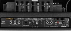 Panel tylni wzmacniacza gitarowego lampowego Mesa Boogie Badlander 100 z opisanymi wejściami, wyjściami i regulatorami.