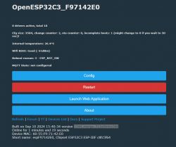 OpenESP32C3 user interface with system information and configuration options.