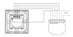 Wiring diagram of Shelly i4 Gen3 relay connected to a touch switch, without a lamp.