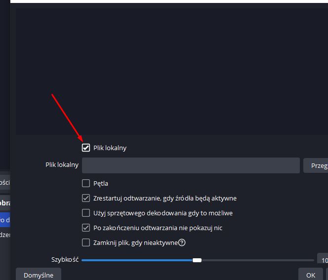 Zrzut ekranu ustawień OBS Studio z zaznaczoną opcją 