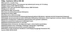 Zrzut ekranu ze specyfikacją kamery Ultra HD 4K.