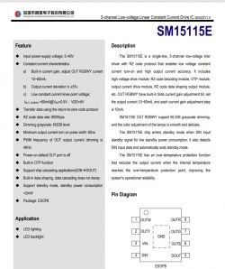 Technical documentation for the SM15115E constant current driver chip.