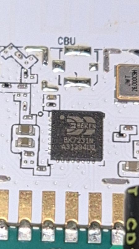 CBU Board with BK7231N Chip Close-up of CBU BK7231N board.