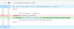 Screenshot of a code snippet on GitHub showing a change in a preprocessor condition in the http_fns.c file.