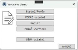 Okno dialogowe z przyciskami i ikoną dokumentu, dolny przycisk częściowo zasłonięty