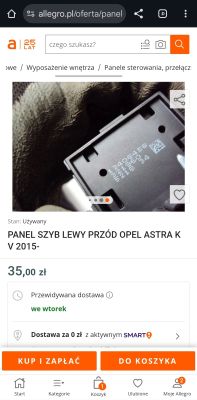 Panel sterowania szybą Opel Astra K lewy przód, stan używany