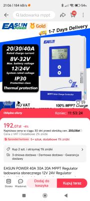 Ekran oferty z ładowarką MPPT marki EASUN Power, 20/30/40A.