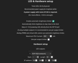 LED and Hardware Configuration Settings in Software Screenshot of LED and hardware configuration settings in the software.