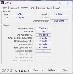 Zrzut ekranu okna programu CPU-Z z zakładką Memory