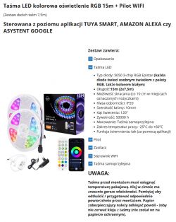 15m RGB LED Strip with WiFi Remote - Set Description Description of the 15m RGB LED strip set with WiFi remote.