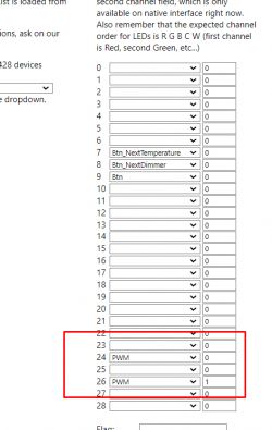LED configuration table for a device in developer mode.