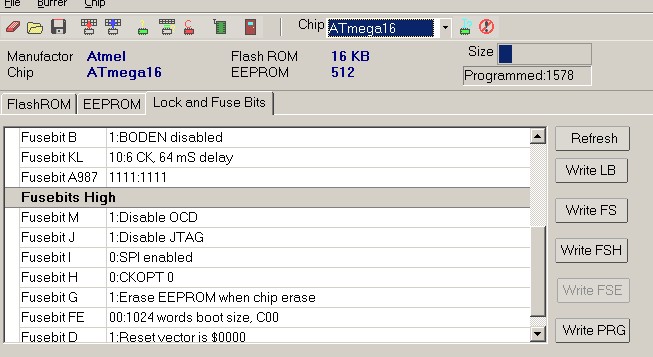 Konfiguracja zewnętrznego oscylatora 8 MHz i wyłączenie JTAG w ATmega16