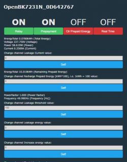 Screenshot of the OpenBK7231N interface showing various indicators and control buttons.