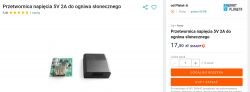 Przetwornica napięcia 5V 2A do ogniwa słonecznego z obudową i ceną 17,50 zł.