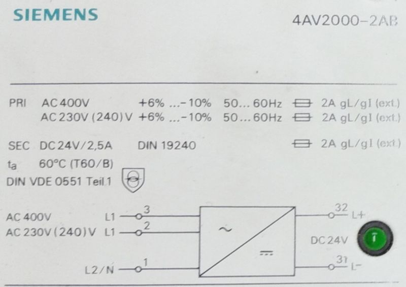 Zasilacz przemysłowy Siemens 24V/2,5A