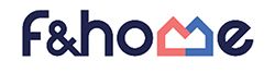 Logo with the text f&amp;home featuring a house motif.