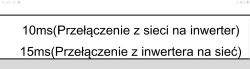 Czasy przełączenia z sieci na inwerter i odwrotnie: 10 ms i 15 ms