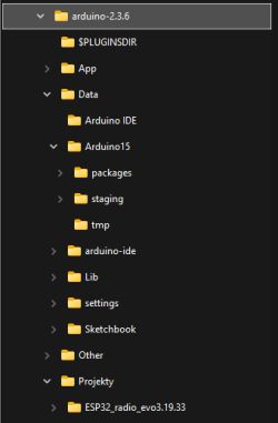 Arduino folder structure with subfolders like Arduino15 and Projekty