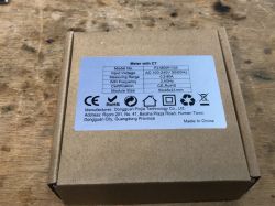 Box of the PJ-MGW1103 power and voltage meter with a specification label on top.