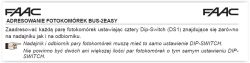 Instrukcja FAAC o adresowaniu fotokomórek BUS-2EASY, z informacją o ustawieniu DIP-SWITCH dla nadajnika i odbiornika.
