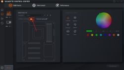 Ekran Gigabyte Control Center z włączonym Dynamic Lighting i paletą RGB
