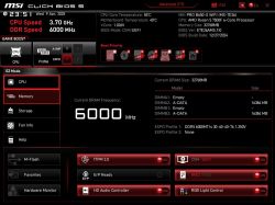 Zrzut ekranu BIOS-u MSI pokazujący prędkość DDR5 6000 MHz i 32 GB RAM