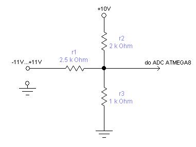 Jak podłączyć Atmega8 do pomiaru napięcia od -11V do +11V?