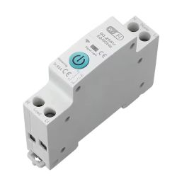 Wi-Fi smart relay for DIN rail with power button and connection terminals