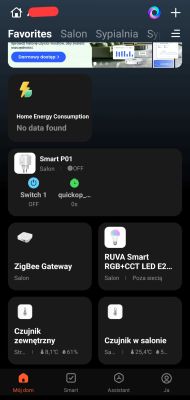 Screenshot of the Tuya app showing device tiles, including “ZigBee Gateway” and temperature sensors.
