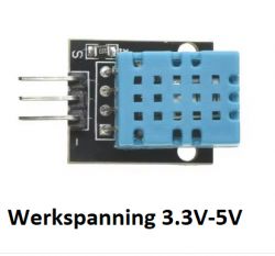 Moduł czujnika z niebieskim obudową oraz trzema pinami, z opisem Werksnning 3.3V-5V.