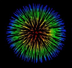 Colorful radial burst resembling a firework on a black background