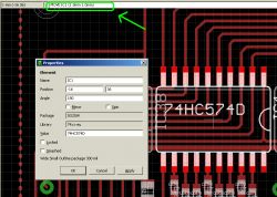 PCB Design in Eagle Eagle software screen showing positioning of IC component on a PCB layout.