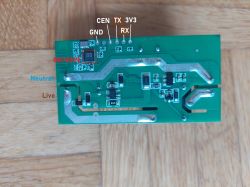 View of WiFi relay PCB with connection labels.