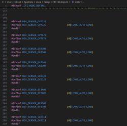 Screenshot showing a fragment of a C header file with preprocessor directives and sensor definitions.