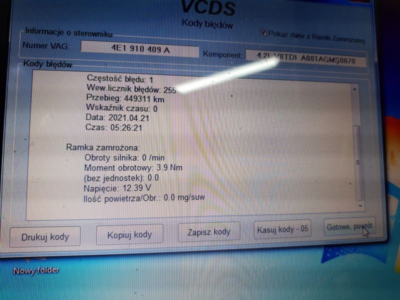 Audi A8 D3 4.2TDI 2005 - Błędy przepływomierzy, poddymianie i drgania na jałowym biegu