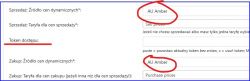 Fragment ekranu z ustawieniami źródła cen dynamicznych i tokenu dostępu.