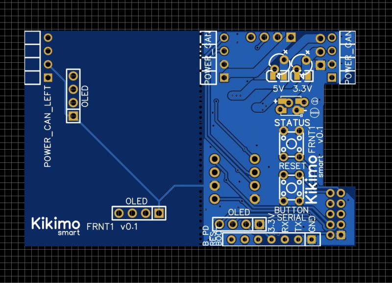 Kikimo FRNT1 PCB layout with labeled connections and components.
